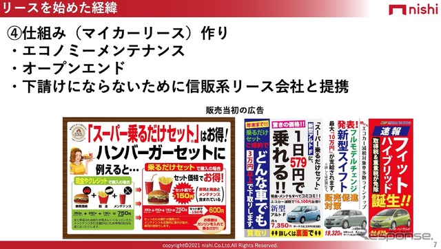 西自動車商会カーリース「スーパー乗るだけセット(SNS)」(IAAE 2022セミナー)