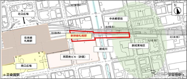 新幹線札幌駅の工事位置。