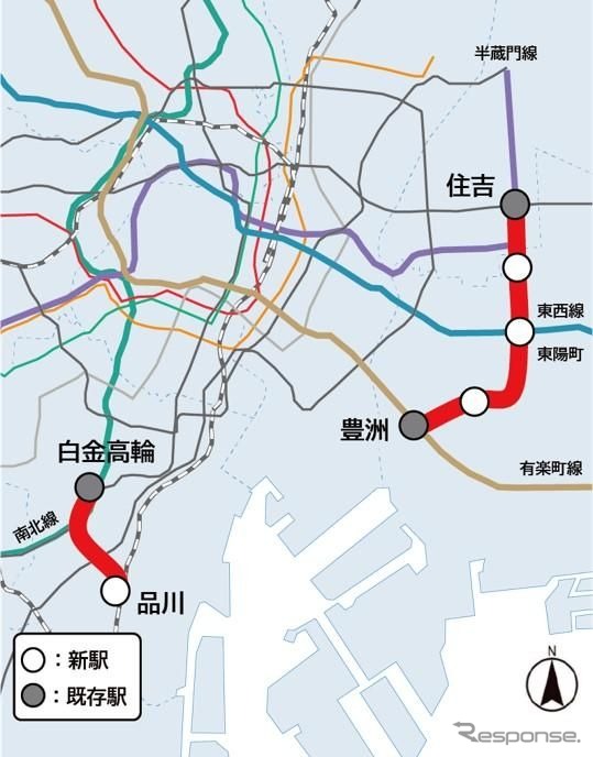 南北線延伸区間（左）と有楽町線延伸区間（右）。