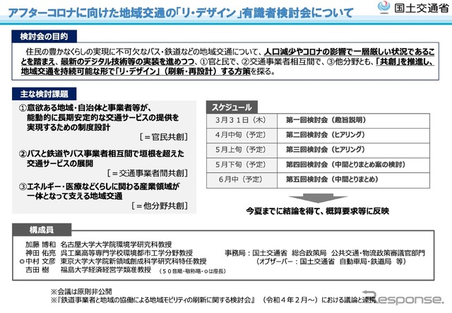 アフターコロナに向けた地域交通のリ・デザイン有識者検討会設置の概要