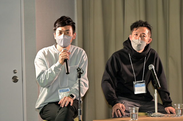 ヤマハ発動機の渡辺政樹さん(左)前園哲平さん(右)によるトークショーも