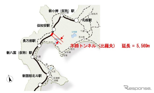 羊蹄トンネル比羅夫工区の位置。