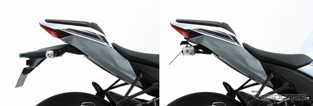 アクティブ フェンダーレスキット(ZX-10R)、ノーマル(左)と装着後(右)