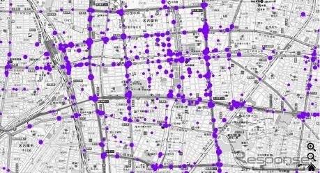 通学路安全支援システムの画面イメージ：事故地点表示