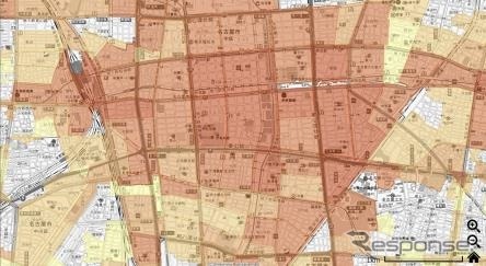 通学路安全支援システムの画面イメージ：事故エリア表示