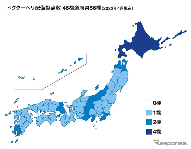 ドクターヘリの全国の配備拠点数