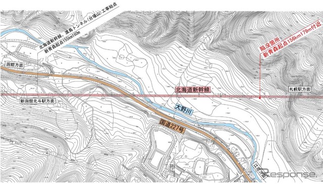 陥没位置の平面図。