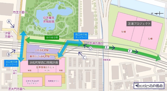 浜松町駅周辺エリアの位置関係。