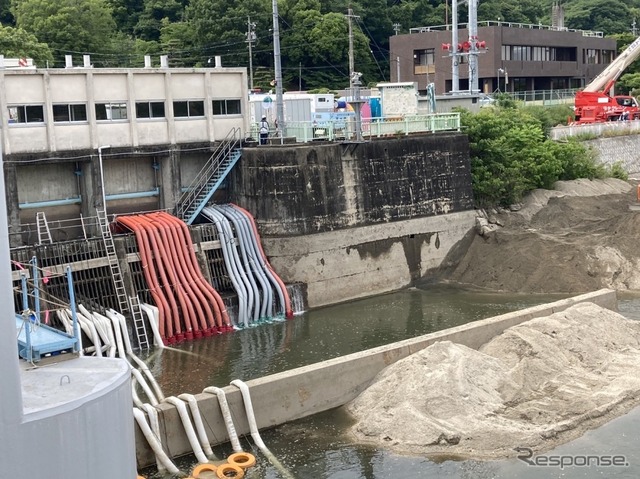 明治用水頭首工:仮設ポンプ設置状況(5月19日15時時点)