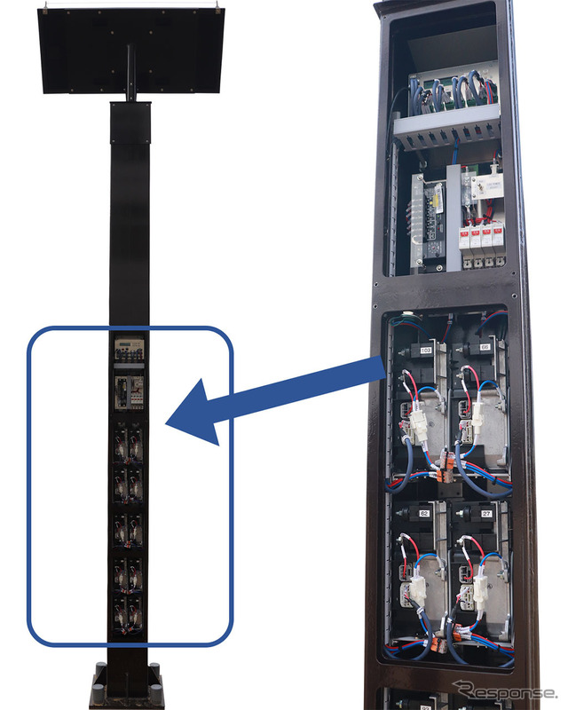 リチウムイオン電池を内蔵した街灯の内部