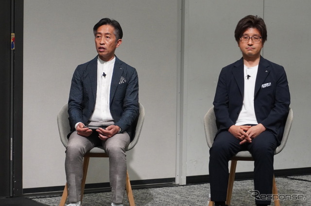 須賀厚一氏(左)とレクサスLXのチーフエンジニア、横尾貴己氏(右)
