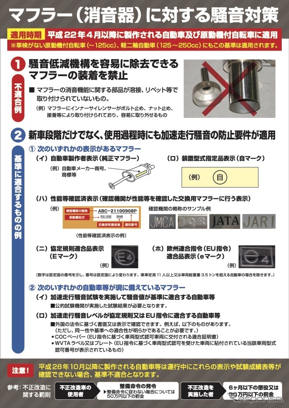 基準不適合後付けマフラー排除PRチラシ（部分）