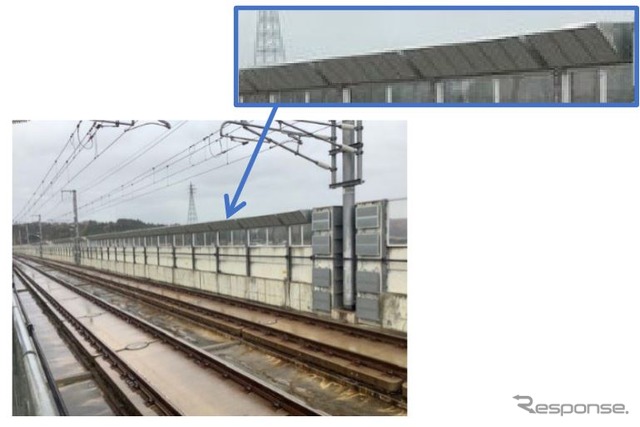 既存の防音壁の上に設置されたNIDES（写真上）。