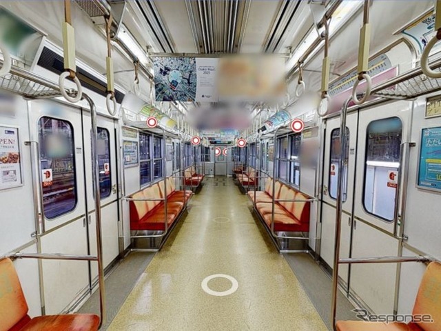 すでに廃車となった10系の車内。大阪メトロのクリエイトブランディングサイトで公開されており、乗務員室や車内の細部も見ることができる。