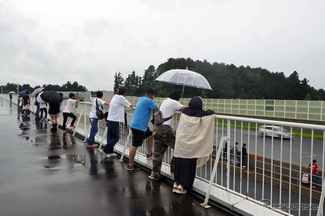模擬レースでは参加車両に声援を上げる人も大勢いた