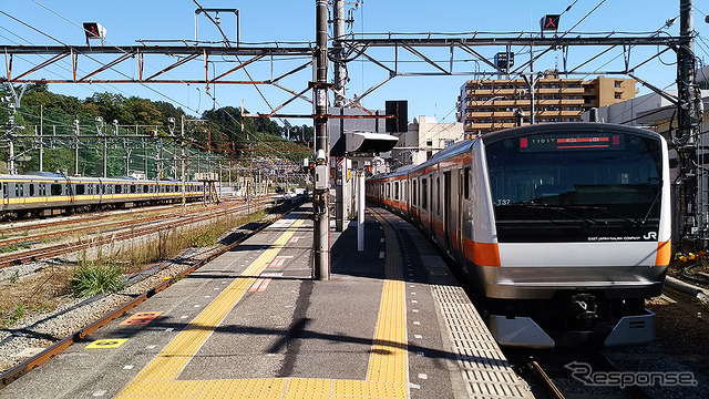 延伸される既存の青梅駅1・2番線ホーム。