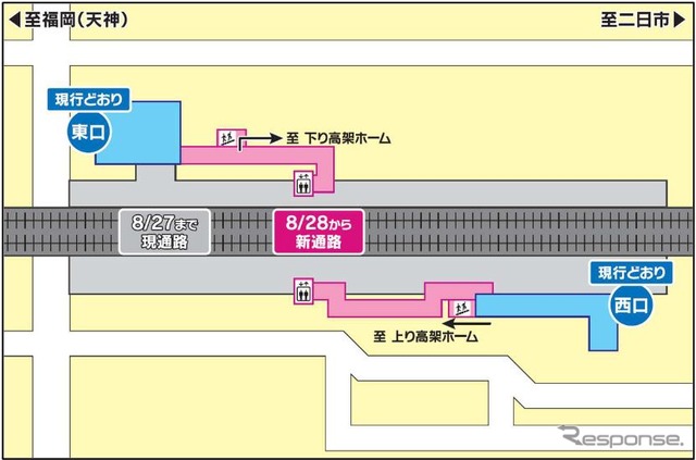ホームが高架へ移る白木原駅。