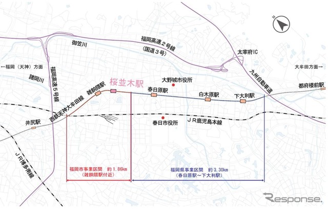 「桜並木」駅の位置。