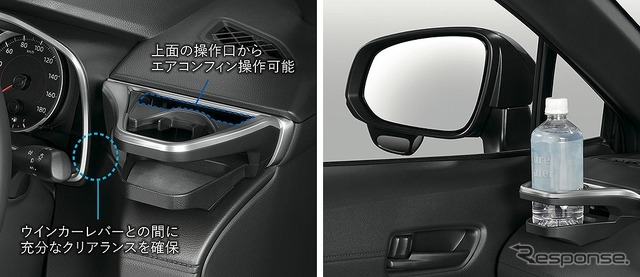 ウインカーレバーに干渉しない専用設計(運転席用)/ドアミラーの視界をさまたげない専用設計(助手席用)