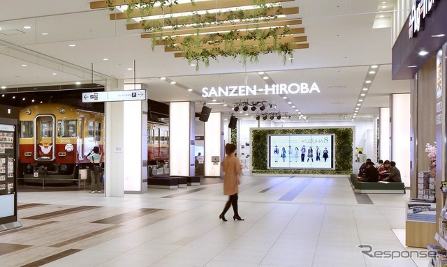 旧3000系が展示されている「SANZEN-HIROBA」。