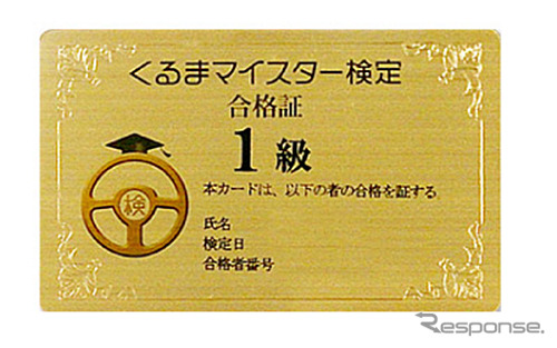 くるまマイスター検定 1級合格証