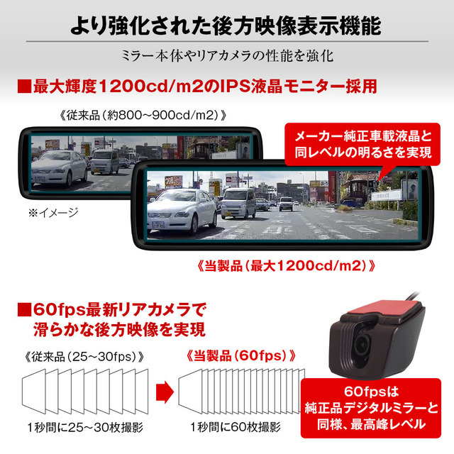 60fpsの滑らかすぎる映像! 純正ミラー交換タイプデジタルルームミラー・ドライブレコーダー「MDR-A002」が新登場