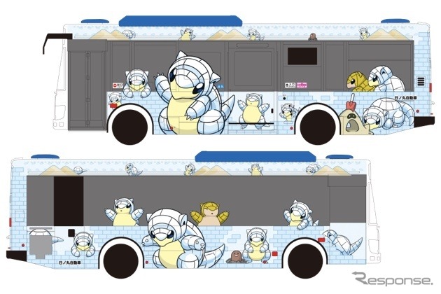 「アローラサンド」が描かれた日ノ丸自動車の車両 (c) 2022 Niantic, Inc. (c) 2022 Pokemon. (c) 1995-2022 Nintendo / Creatures Inc. / GAME FREAK inc. ポケモン・Pokemonは任天堂・クリーチャーズ・ゲームフリークの登録商標です。