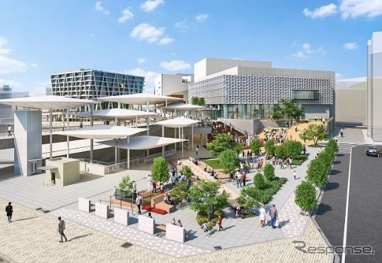 駅前広場となる箕面船場阪大前駅の地上部イメージ。