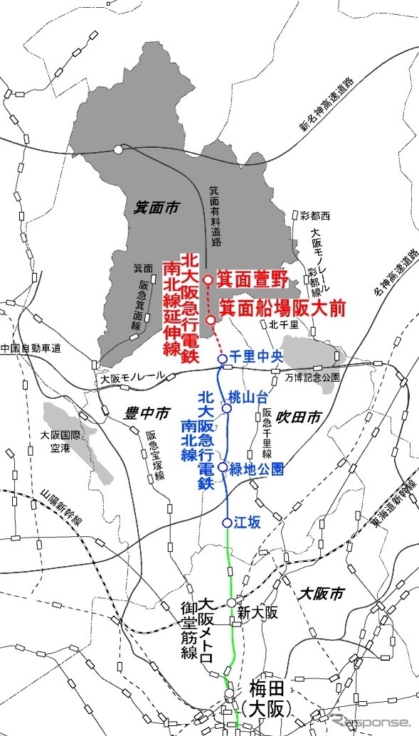 北急延伸区間の位置図
