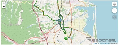 地図画面上にレンタカーの走行履歴を表示