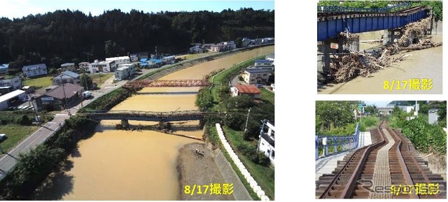 中村川橋梁が変状した五能線陸奥赤石~鯵ヶ沢間の状況。同区間を含む深浦~鯵ヶ沢間は再開の目途がまったく立っていない。