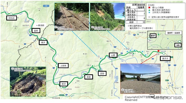 濁川橋梁を含む磐越西線の被災状況。