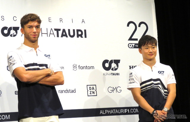日本GPに向けての想いを語った角田裕毅(右)とピエール・ガスリー。