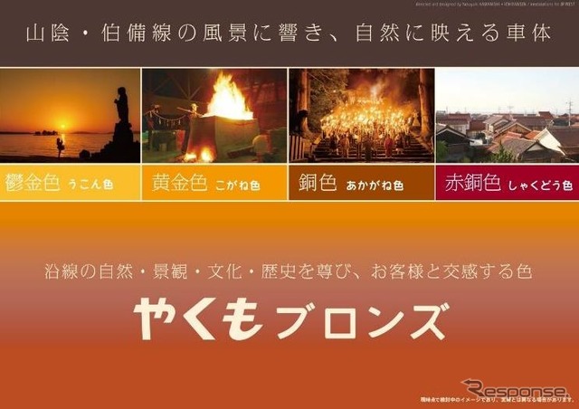 車体色は「沿線の自然・景観・文化・歴史を尊び、お客様と交感する色」として「やくもブロンズ」と名付けられる。