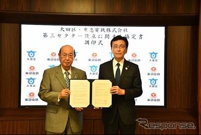羽田エアポートライン設立の協定書調印式の様子。