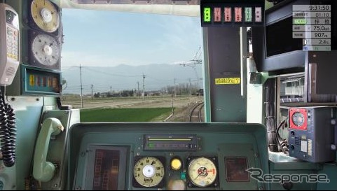 「大糸線」の開発中イメージ。車両は211系で、基本パックは松本→梓橋間、DLCは松本→南小谷間を配信。