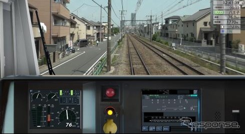 「中央線快速電車」の開発中イメージ。車両はE233系0番台で、基本パックは高尾→八王子間、DLCは高尾→東京間を配信。