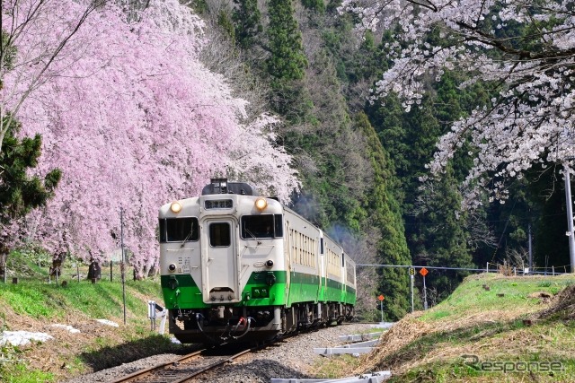 東北地域本社色のキハ40。現在は千葉県の小湊鐵道で運行されている。