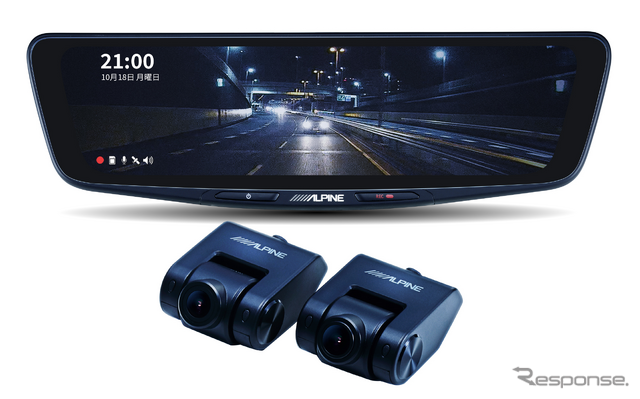 【DVR-DM1000A-IC】純正ミラー交換タイプの10型モデルで、リアカメラは車内取り付け用を組み合わせる