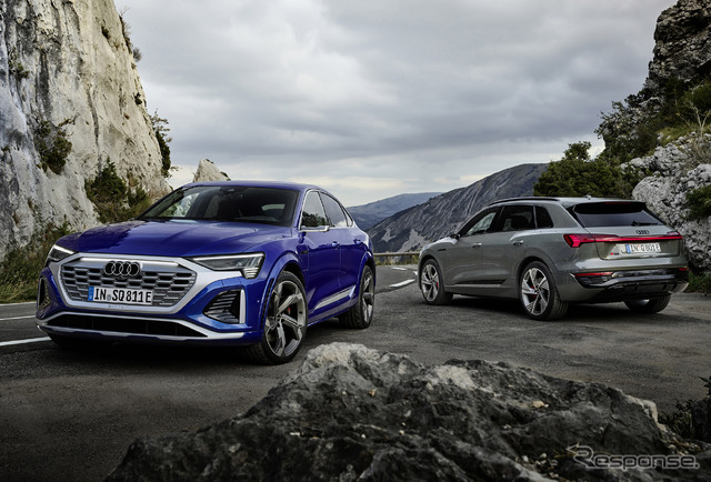 アウディ SQ8 e-tron スポーツバック(左)とQ8 e-tron(右)
