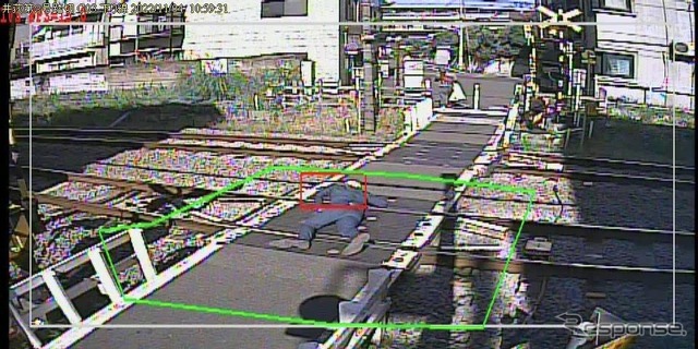 「3D画像解析踏切監視システム」の検知イメージ。
