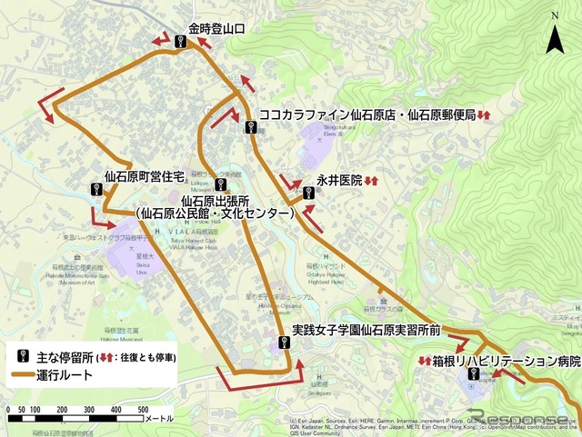 運行ルート図：仙石原地区