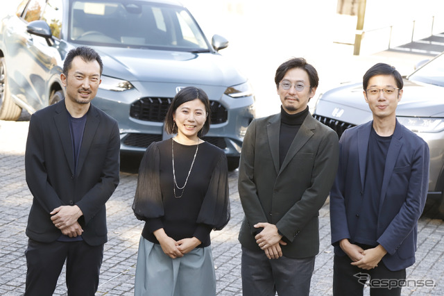 (左から)エクステリアデザイン担当の田村敬寿氏、カラー・マテリアル・フィニッシュ担当の後藤千尋氏、インテリアデザイン担当の上野大輝氏、パッケージ担当の伊藤智広氏