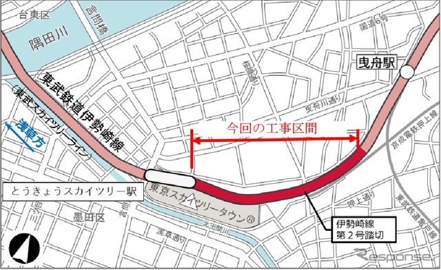 伊勢崎線とうきょうスカイツリー~曳舟間の高架区間。