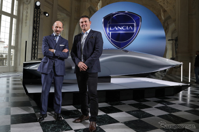 ランチアのルカ・ナポリターノCEO(左)とデザインチーフのジャン・ピエール・プルエ氏(右)