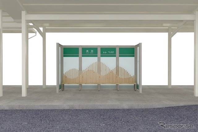 「やまなみ」をデザインコンセプトにした添田駅の待合ブース。