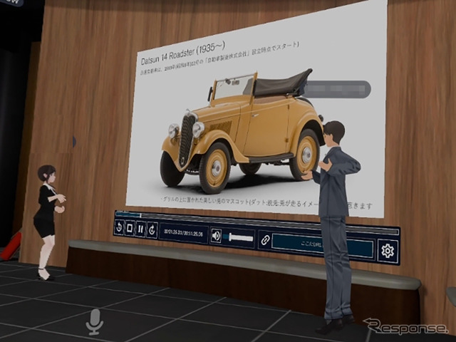 ダットサン14型ロードスター(1935年)。グリルの上に「脱兎」のマスコット。722cc、15ps。