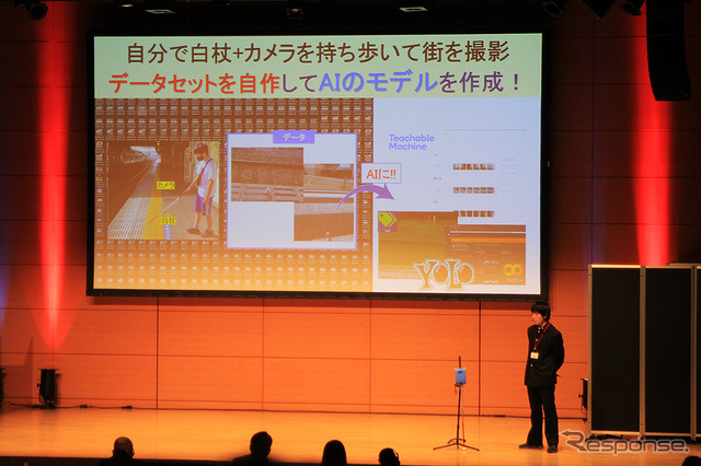 ゼネテック ビジネスコンテスト「DXチャレンジ2022」で「スマート盲導杖」を提案する高田悠希さん