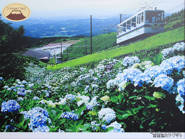 これが伊豆箱根鉄道時代の十国峠ケーブルカー、車体は西武系のカラーリング
