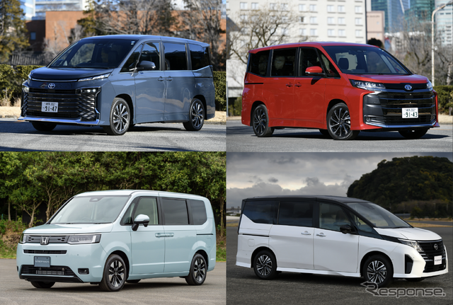 トヨタ ヴォクシー(左上)、トヨタ ノア(右上)、ホンダ ステップワゴン AIR(左下)、日産 セレナ e-POWERハイウェイスターV(右下)